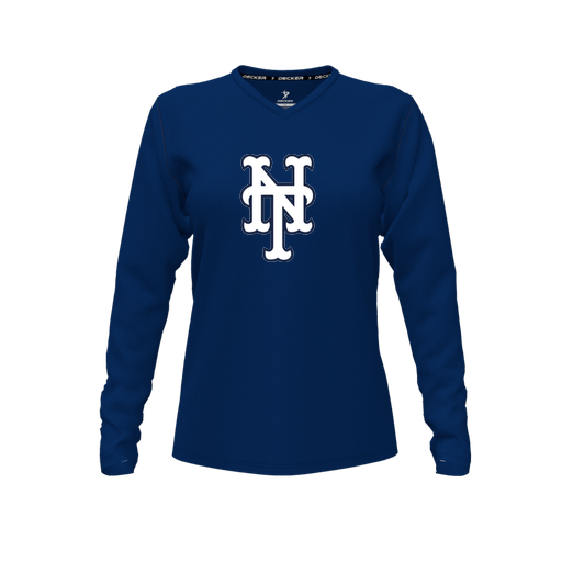 [CUS-DFW-TEES-CMF-VNK-LSL-NVY-FYXS-LOGO3] Comfort T-Shirt (Female Youth XS, Navy, V Neck, Logo 3, Long Sleeve)