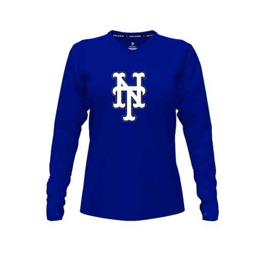 [CUS-DFW-TEES-CMF-VNK-LSL-RYL-FYXS-LOGO3] Decker Comfort T-Shirt (Female Youth XS, Royal, V Neck, Logo 3, Long Sleeve)