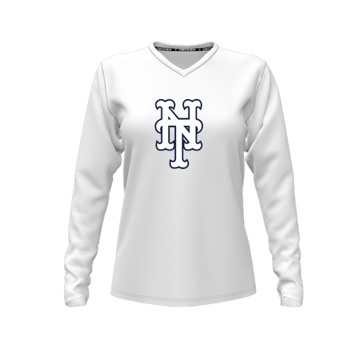 [CUS-DFW-TEES-PER-VNK-LSL-WHT-FYXS-LOGO3] Performance T-Shirt (Female Youth XS, White, V Neck, Logo 3, Long Sleeve)