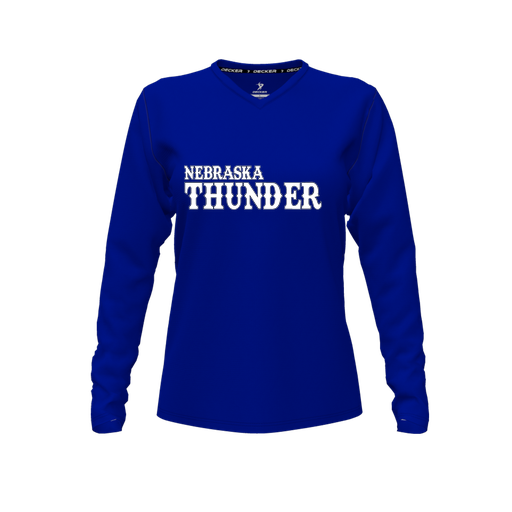 [CUS-DFW-TEES-PER-VNK-LSL-RYL-FYXS-LOGO2] Performance T-Shirt (Female Youth XS, Royal, V Neck, Logo 2, Long Sleeve)