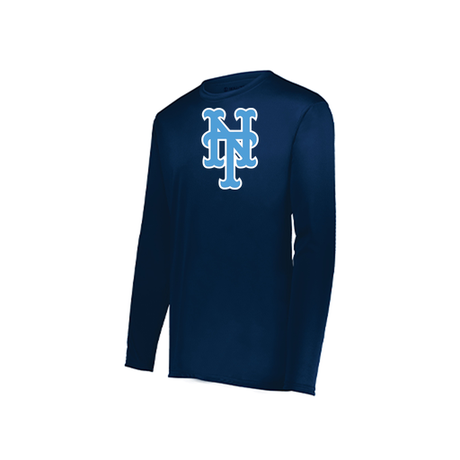 [222823.065.S-LOGO1] Youth LS Smooth Sport Shirt (Youth S, Navy, Logo 1)